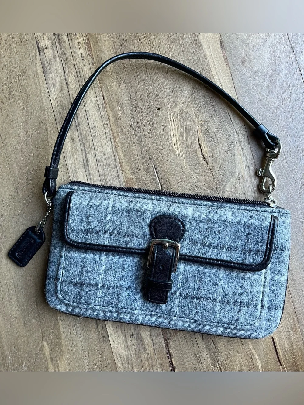 Coach Wool Tweed Wristlet Gray White